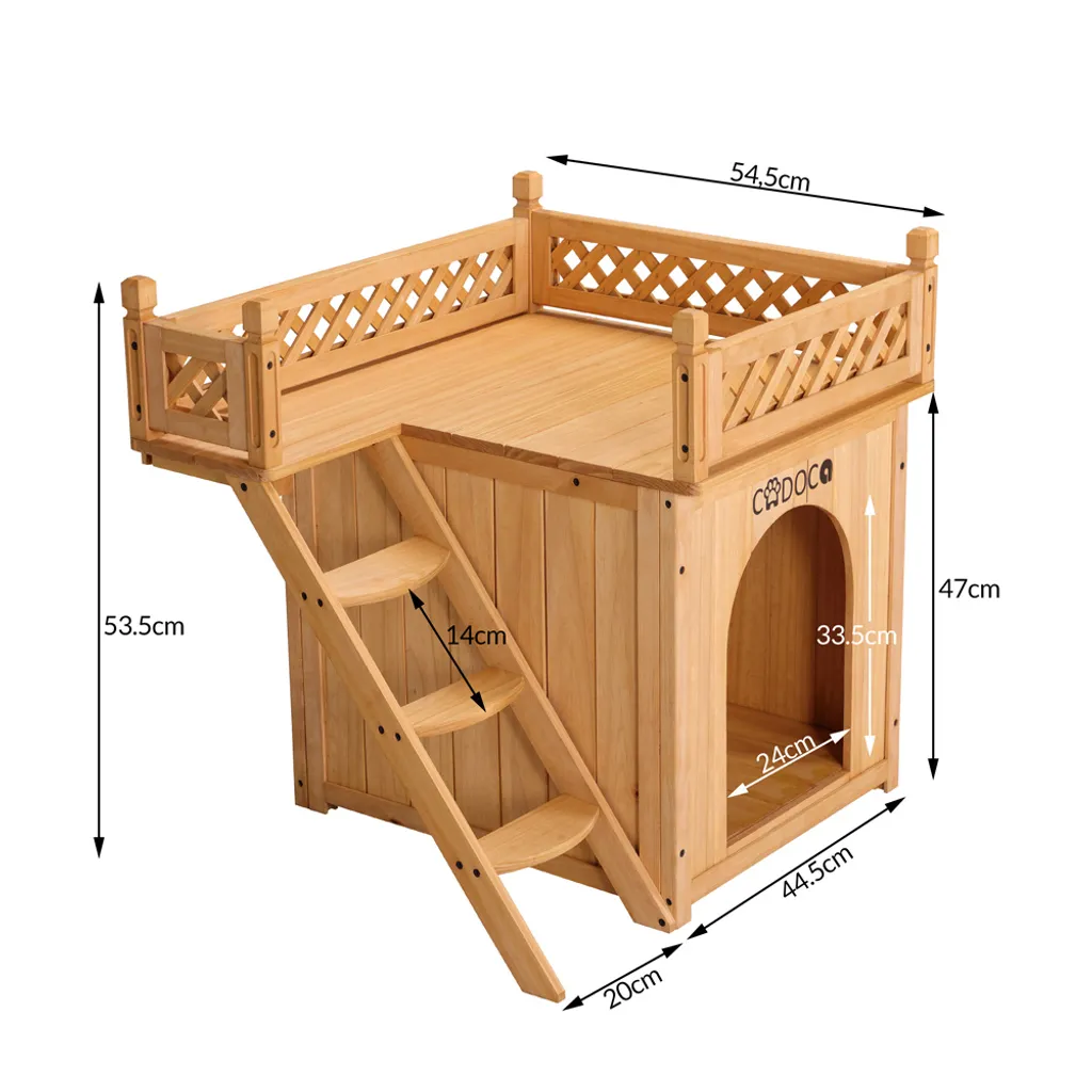 Cadoca Katzenhaus FSC®-zertifiziertes Holz 64,5x54,5x53,5cm 2-stöckig Leiter Balkon Indoor Outdoor Hundehütte Katzenvilla Tierhaus 7 Cadoca Katzenhaus FSC®-zertifiziertes Holz 64,5x54,5x53,5cm 2-stöckig Leiter Balkon Indoor Outdoor Hundehütte Katzenvilla Tierhaus – Bild 7