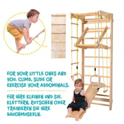Physionics® Sprossenwand Set - Für Kinder/Erwachsene, Inkl. Klimmzugstange/Ringe/Trapez/Schrägbrett/Strickleiter, Aus Holz, Bis 100kg -Garten- & Gewächshäuser Geschäft 3dbe4fa90c420952ea41119d5944d82b