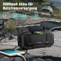 Mmgoqqt Kurbelradio Tragbares Solarradio Notfall-AM-FM-Radio Mit USB-Telefonladefunktion, LED-Taschenlampe Und 5000-mAh-Akku Für Outdoor-Camping,blau