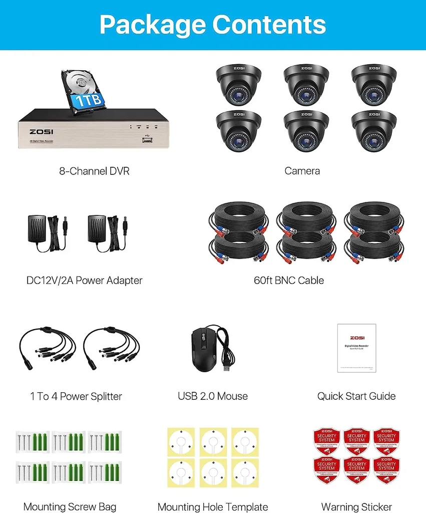 ZOSI 1080P Aussen Überwachungskamera Set, 8CH 1TB HDD DVR Und 6X 2MP Dome Kamera, IP66 Wasserdicht, 24M IR Nachtsicht 7 ZOSI 1080P Aussen Überwachungskamera Set, 8CH 1TB HDD DVR Und 6X 2MP Dome Kamera, IP66 Wasserdicht, 24M IR Nachtsicht – Bild 7
