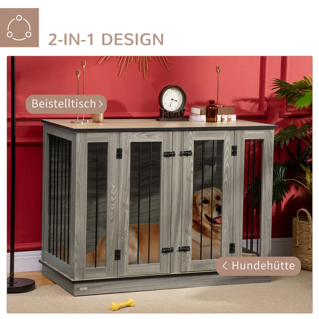 Pawhut Hundekäfig Schrank Haustierkäfig Mit Herausnehmbarem Trennwand Tierkäfig Hundehütte Mit Tischoberfläche Hundebox Innen Spanplatte Dunkelwalnuss+Eiche 120 X 60 X 88,5 Cm 4 Pawhut Hundekäfig Schrank Haustierkäfig Mit Herausnehmbarem Trennwand Tierkäfig Hundehütte Mit Tischoberfläche Hundebox Innen Spanplatte Dunkelwalnuss+Eiche 120 X 60 X 88,5 Cm – Bild 4