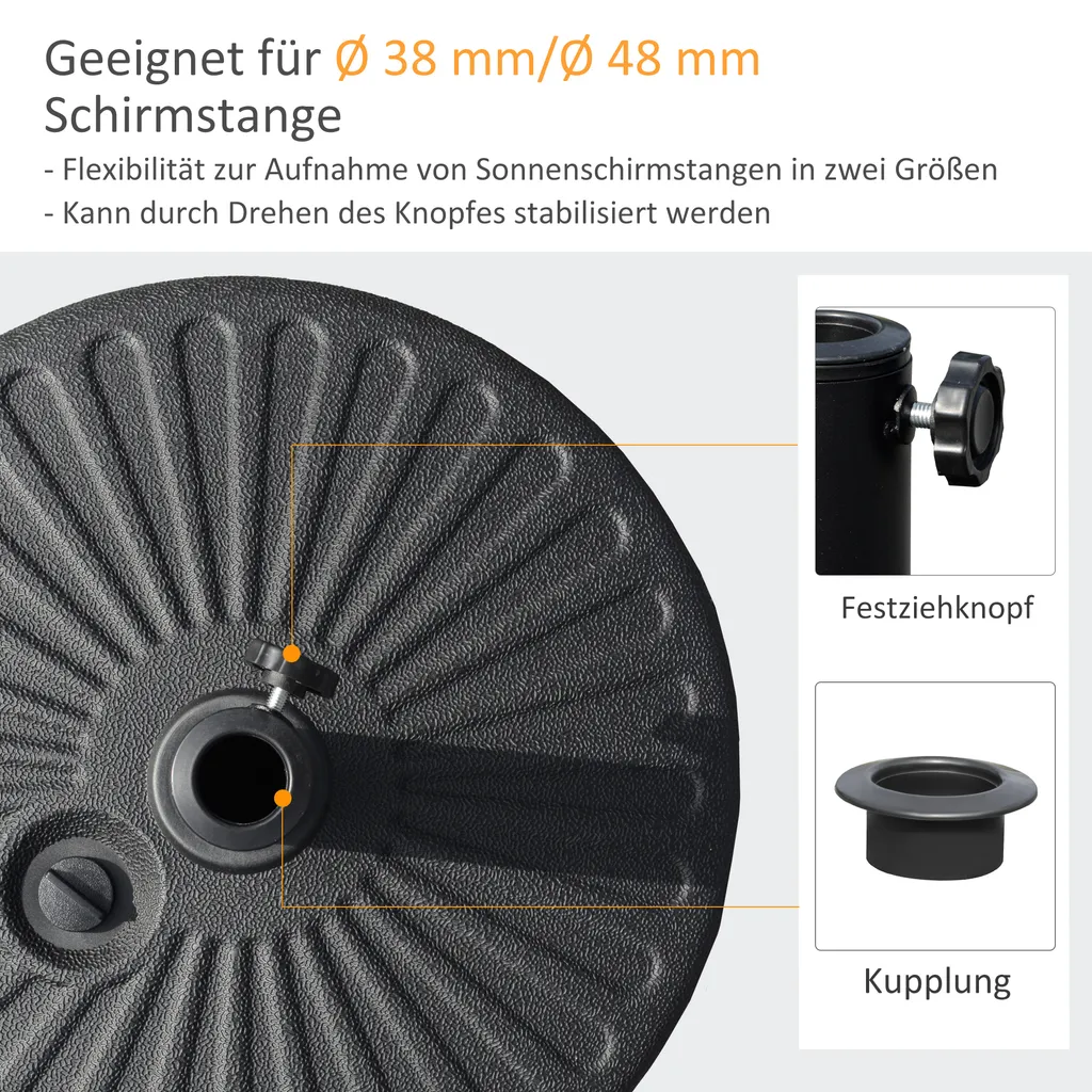 Outsunny Sonnenschirmständer 22 Kg Schirmständer Für Sonnenschirm Schirmstangen 38/48 Mm Sonnenschirmfuß Für Garten Terrasse Balkon Zement Schwarz Ø51 X 12H Cm 5 Outsunny Sonnenschirmständer 22 Kg Schirmständer Für Sonnenschirm Schirmstangen 38/48 Mm Sonnenschirmfuß Für Garten Terrasse Balkon Zement Schwarz Ø51 X 12H Cm – Bild 5