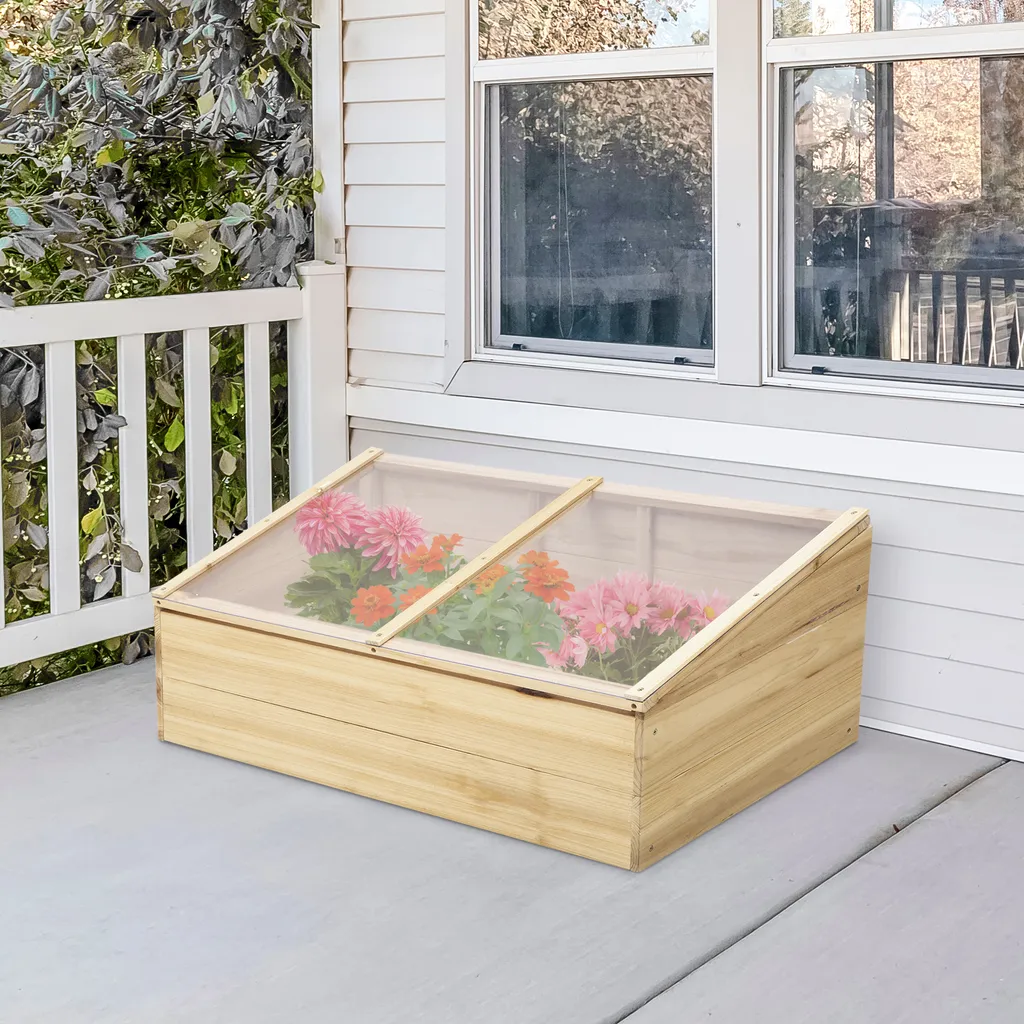 Outsunny Gewächshaus Holz Frühbeet Frühbeetkasten Treibhaus Garten & Pflanzkasten-System Für Garten Balkon, 100 X 50 X 35 Cm, Natur, Tanne, PC-Platte 2 Outsunny Gewächshaus Holz Frühbeet Frühbeetkasten Treibhaus Garten & Pflanzkasten-System Für Garten Balkon, 100 X 50 X 35 Cm, Natur, Tanne, PC-Platte – Bild 2