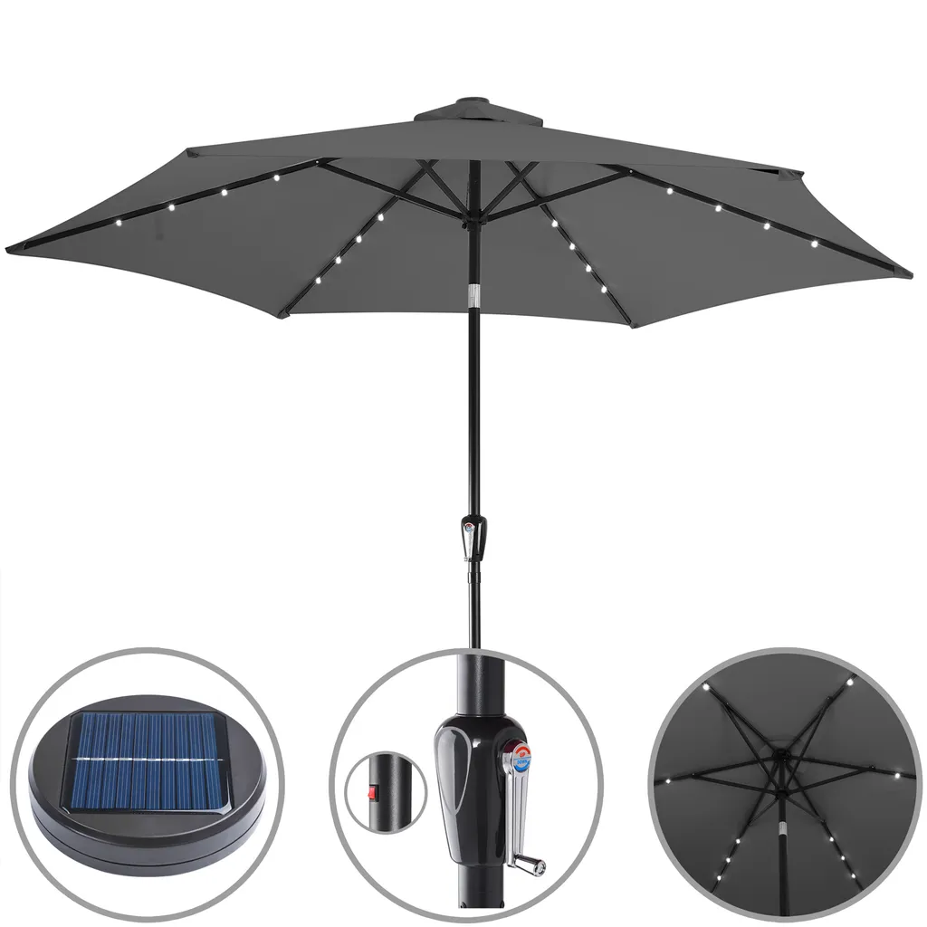 Deuba Kingsleeve Sonnenschirm LED Beleuchtung 270 Cm Groß Rund Solar Alu Knickbar Stabil Marktschirm Gartenschirm Terrassenschirm Garten Terrasse Balkon, Farbe:anthrazit 2 Deuba Kingsleeve Sonnenschirm LED Beleuchtung 270 Cm Groß Rund Solar Alu Knickbar Stabil Marktschirm Gartenschirm Terrassenschirm Garten Terrasse Balkon, Farbe:anthrazit – Bild 2