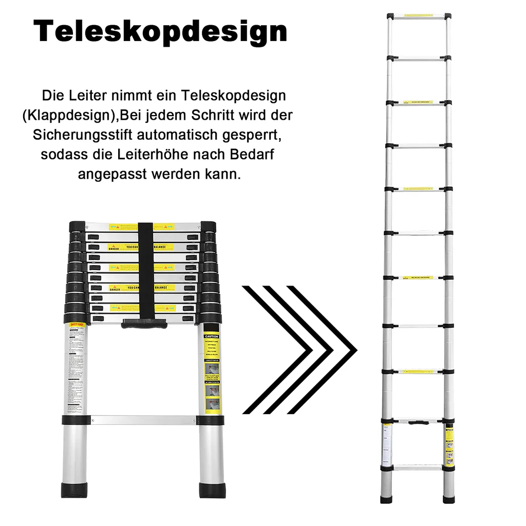 Wolketon 4.4M Alu Teleskopleiter, Multifunktionsleiter Schiebeleiter Hohe Sicherheit, Haushaltsleiter 150 Kg Belastbarkeit, Fuer Garten Innen Aussenbereich 2 Wolketon 4.4M Alu Teleskopleiter, Multifunktionsleiter Schiebeleiter Hohe Sicherheit, Haushaltsleiter 150 Kg Belastbarkeit, Fuer Garten Innen Aussenbereich – Bild 2