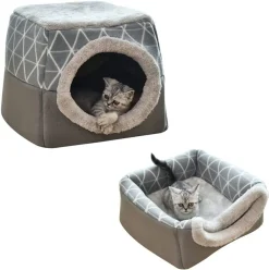 YisibaihTao 2 In 1 Faltbares Katzenhöhlen Katzennest Katzenbett Winterwarme Haustierhöhle Haustierhaus Für Katze Hund, Grau, XL