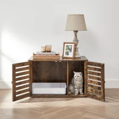 FEANDREA Katzentoilette, Katzenhaus, Stark Und Langlebig, Lamellentür, Mit Türen, Vintagebraun PCL003X01 -Garten- & Gewächshäuser Geschäft 3f106f80165a295d45ff22b90c75f575