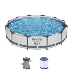 Bestway® Steel Pro MAX™ Frame Pool-Set Mit Filterpumpe Ø 366 X 76 Cm, Lichtgrau, Rund