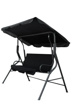 Linder Exclusiv 3-Sitzer Hollywoodschaukeln Gartenschaukel Mit Sonnendach Schaukelbank Gartenliege Schwarz