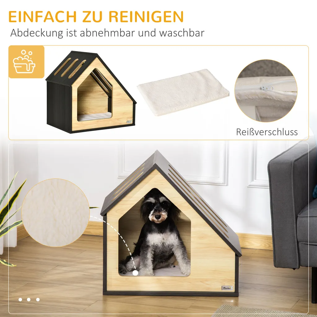 Pawhut Hundehütte Aus Holz Indoor Katzenhöhle Katzenhaus Hundeschlafplatz Mit Kissen Hundehaus Hundehöhle Mit Schrägem Dach Für Kleine Hunde Bis 8 Kg 60 X 40 X 59,2 Cm 4 Pawhut Hundehütte Aus Holz Indoor Katzenhöhle Katzenhaus Hundeschlafplatz Mit Kissen Hundehaus Hundehöhle Mit Schrägem Dach Für Kleine Hunde Bis 8 Kg 60 X 40 X 59,2 Cm – Bild 4