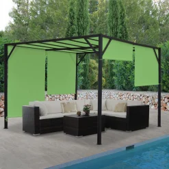 Mendler Pergola Baia, Garten Pavillon Terrassenüberdachung, Stabiles 6cm-Stahl-Gestell + Schiebedach Grün 3x4m