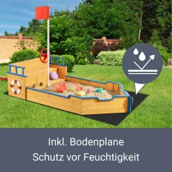 Juskys Sandkasten Käpt’n Pit - Piratenschiff Boot Aus Holz – Große Kinder Sandkiste Für Den Garten Mit Bodenplane Und Sitzbank, Outdoor Sandbox -Garten- & Gewächshäuser Geschäft 3fc31e70beb8dc1b09e597934f22adf0