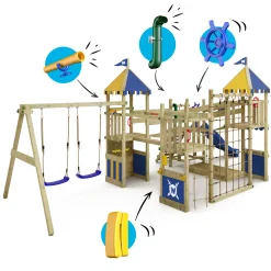 WICKEY Spielturm Ritterburg Smart Queen Mit Schaukel & Rutsche, Spielhaus Mit Sandkasten, Kletterleiter & Spiel-Zubehör - Blau -Garten- & Gewächshäuser Geschäft 3ff6119705d5681ea4d5410464e25b71