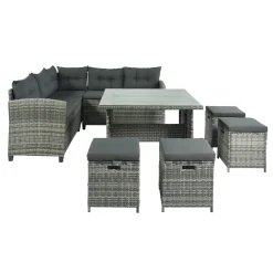 Merax Gartenlounge-Set Polyrattan Lounge Für 9 Personen, 5er Ecksofa, 1xTisch Mit Glas, 4x Hocker Mit Kissen, Gartenmöbel Set Balkonset, Grau 20 Merax Gartenlounge-Set Polyrattan Lounge Für 9 Personen, 5er Ecksofa, 1xTisch Mit Glas, 4x Hocker Mit Kissen, Gartenmöbel Set Balkonset, Grau -Garten- & Gewächshäuser Geschäft 3ffd6922cdecd8cab265e7309846a929