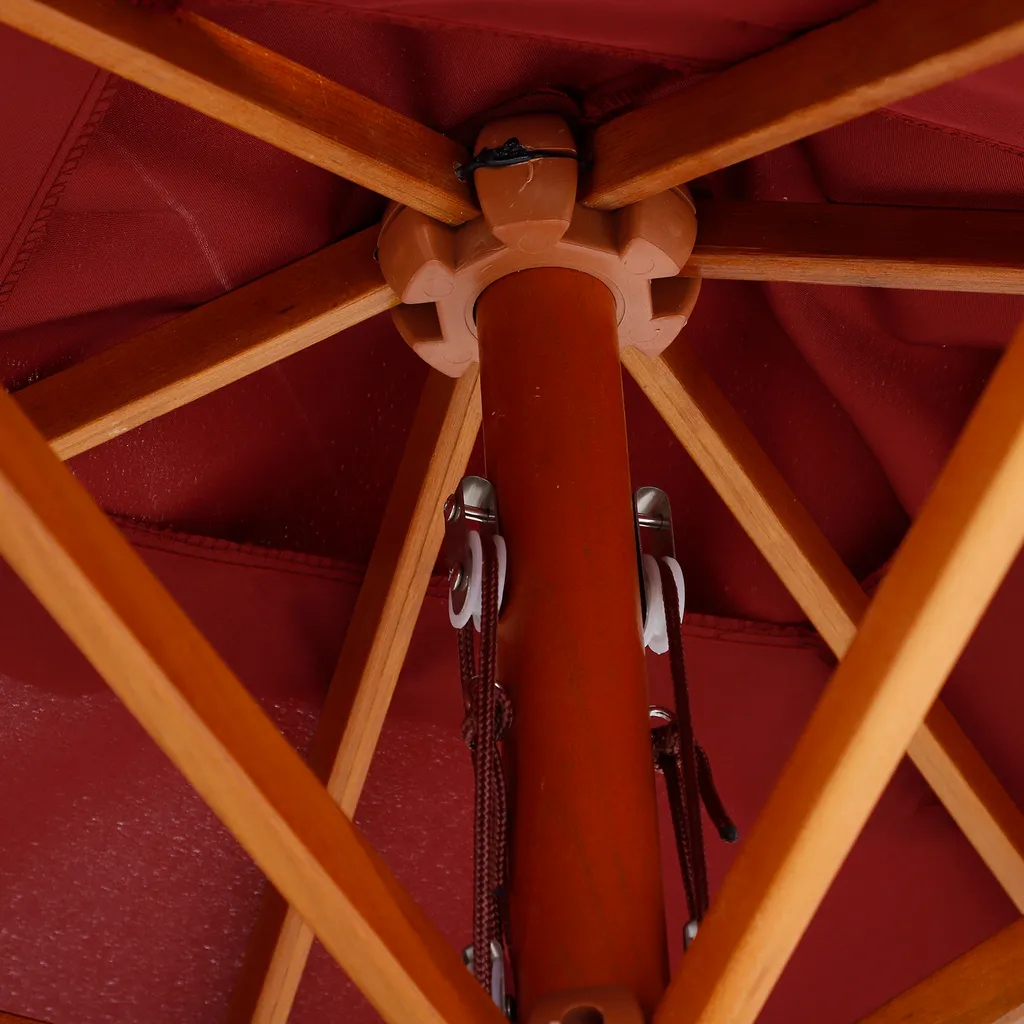 Outsunny Sonnenschirm, Knickbarer Gartenschirm, Strandschirm, 3-stufig Einstellbar, Holz+Polyester, Weinrot, 200 X 150 X 230 Cm 10 Outsunny Sonnenschirm, Knickbarer Gartenschirm, Strandschirm, 3-stufig Einstellbar, Holz+Polyester, Weinrot, 200 X 150 X 230 Cm – Bild 10