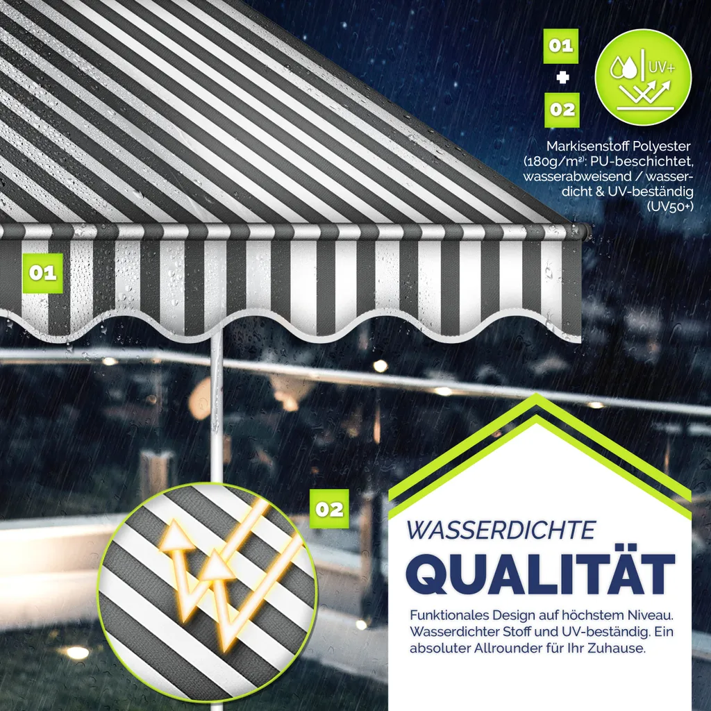 Tillvex Balkonmarkise 350 Cm Grau/Weiß Gelenkarm Markise Klemmmarkise Sonnenmarkise Balkon Ohne Bohren 6 Tillvex Balkonmarkise 350 Cm Grau/Weiß Gelenkarm Markise Klemmmarkise Sonnenmarkise Balkon Ohne Bohren – Bild 6