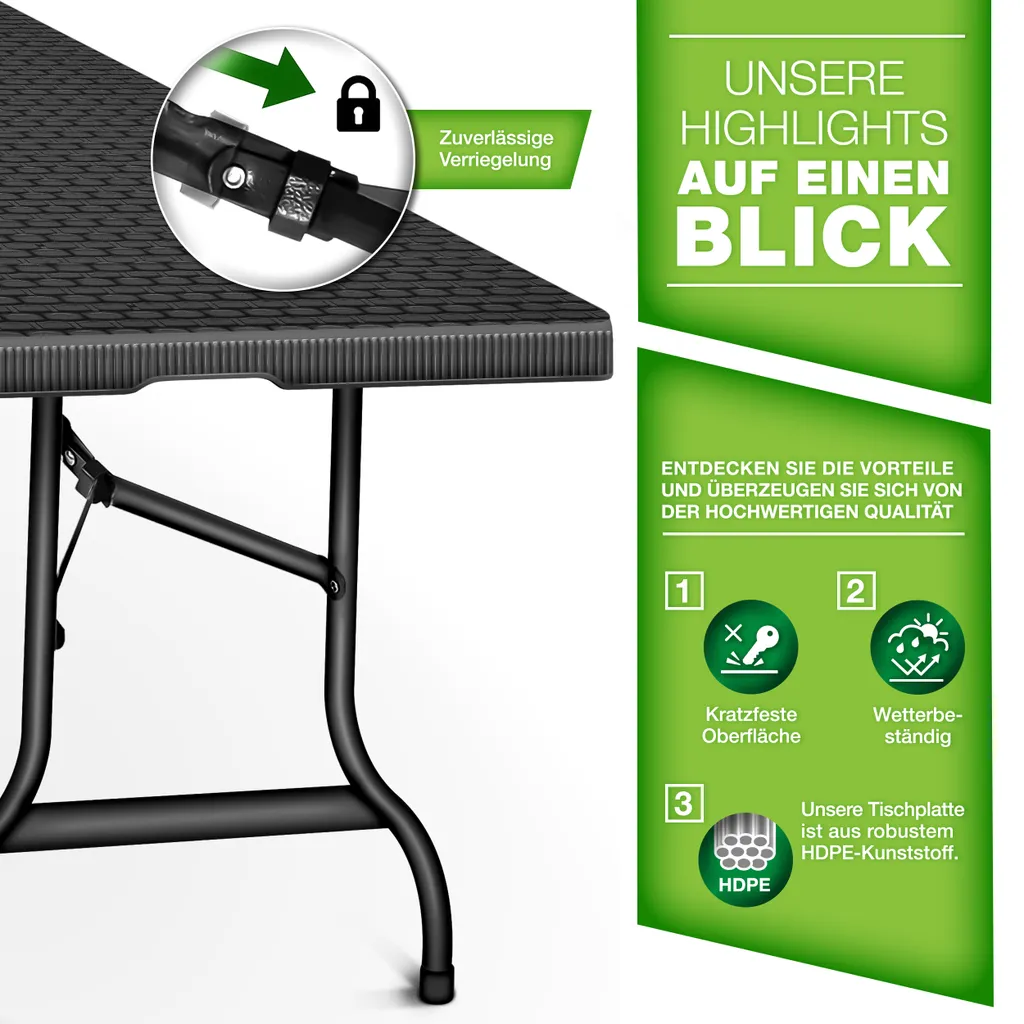 Tillvex Gartentisch Klappbar Rattan Optik 180x75cm | Buffettisch Mit Tragegriff | Klapptisch Für Garten Terrasse Und Balkon | Campingtisch 6 Personen 2 Tillvex Gartentisch Klappbar Rattan Optik 180x75cm | Buffettisch Mit Tragegriff | Klapptisch Für Garten Terrasse Und Balkon | Campingtisch 6 Personen – Bild 2