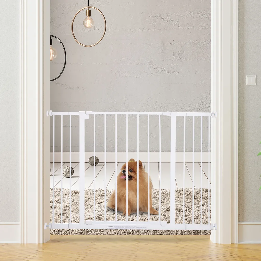 PawHut Türschutzgitter, Treppenschutzgitter, Hunde Absperrgitter, Schutzgitter Für Haustier, Hundegitter, Klemmbefestigung, Metall, Weiß, 72-107 X 76 Cm 3 PawHut Türschutzgitter, Treppenschutzgitter, Hunde Absperrgitter, Schutzgitter Für Haustier, Hundegitter, Klemmbefestigung, Metall, Weiß, 72-107 X 76 Cm – Bild 3