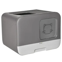 Pawhut Katzentoilette Mit Haube 2 Ausgänge Haustiertoilette Katzenklo Herausnehmbare Bodenwanne Grau 53 X 40 X 40 Cm