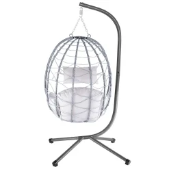 Juskys Hängesessel Aria Mit Kissen - Höhenverstellbar & Faltbar - Polyrattan Hängeschaukel Outdoor & Indoor - Korbhängesessel Silber Bis 130kg -Garten- & Gewächshäuser Geschäft 40543f206762bb776ec92ca96bc97cbc