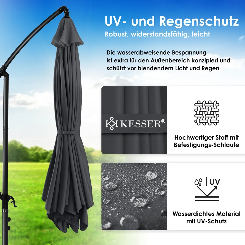 KESSER® Alu Ampelschirm Sonnenschirm + Abdeckung Ø300 Cm / Ø350 Cm Mit Kurbelvorrichtung Kurbelschirm Mit Ständer UV-Schutz Aluminium Wasserabweisende Bespannung - Schirm Gartenschirm Marktschirm, Farbe:Anthrazit, Varianten:350cm 6 KESSER® Alu Ampelschirm Sonnenschirm + Abdeckung Ø300 Cm / Ø350 Cm Mit Kurbelvorrichtung Kurbelschirm Mit Ständer UV-Schutz Aluminium Wasserabweisende Bespannung - Schirm Gartenschirm Marktschirm, Farbe:Anthrazit, Varianten:350cm – Bild 6