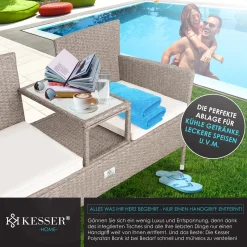 KESSER® Polyrattan Gartenbank 2-Sitzer Bank Mit Integriertem Inkl. Tisch & Kissen - 133 × 63 × 84 Cm - Rattan Sitzbank Garten Balkon Gartensofa Wetterfest Sitzgruppe Ultra Stabile, Farbe:Grau -Garten- & Gewächshäuser Geschäft 40a10d0d1f5f5aed1eda4ed0ade71a82