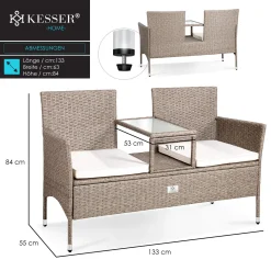 KESSER® Polyrattan Gartenbank 2-Sitzer Bank Mit Integriertem Inkl. Tisch & Kissen - 133 × 63 × 84 Cm - Rattan Sitzbank Garten Balkon Gartensofa Wetterfest Sitzgruppe Ultra Stabile, Farbe:Grau -Garten- & Gewächshäuser Geschäft 40b3a7ebf2662dc9f7f25a0a33acde0a