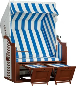 DeVries Strandkorb Profi Ostsee Fehmarn PE White Des.991 Blau- Weiß