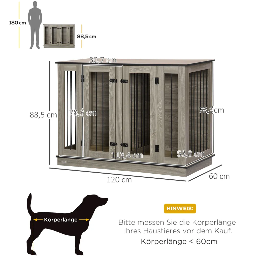Pawhut Hundekäfig Schrank Haustierkäfig Mit Herausnehmbarem Trennwand Tierkäfig Hundehütte Mit Tischoberfläche Hundebox Innen Spanplatte Dunkelwalnuss+Eiche 120 X 60 X 88,5 Cm 3 Pawhut Hundekäfig Schrank Haustierkäfig Mit Herausnehmbarem Trennwand Tierkäfig Hundehütte Mit Tischoberfläche Hundebox Innen Spanplatte Dunkelwalnuss+Eiche 120 X 60 X 88,5 Cm – Bild 3