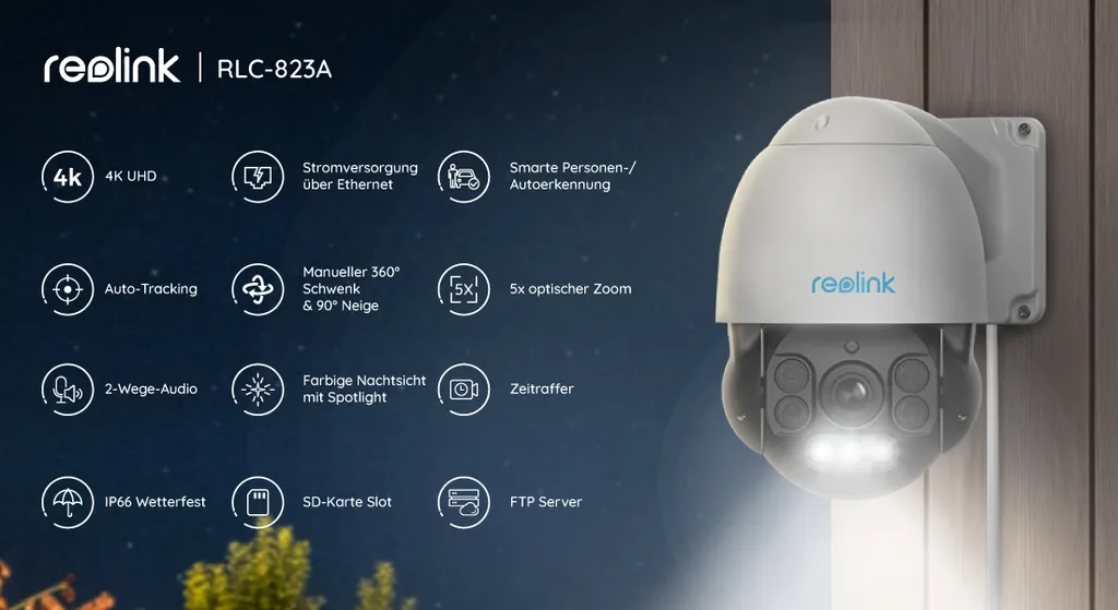 Reolink 4K PTZ PoE Überwachungskamera Aussen Mit Spotlight, Personen-/Fahrzeug-/Tiererkennung, 360° Schwenk 90° Neige, 5X Optischem Zoom, Farbnachtsicht, Auto-Tracking, 2-Wege-Audio, Outdoor IP Kamera, RLC-823A 27 Reolink 4K PTZ PoE Überwachungskamera Aussen Mit Spotlight, Personen-/Fahrzeug-/Tiererkennung, 360° Schwenk 90° Neige, 5X Optischem Zoom, Farbnachtsicht, Auto-Tracking, 2-Wege-Audio, Outdoor IP Kamera, RLC-823A – Bild 27