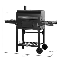HOMCOM Outsunny Holzkohlegrill BBQ Gartengrill Mit Deckel Und Ablagen Metall Smoker BBQ Warmhalteplatte Regale Gartenparty Transportrollen Schwarz 124 X 66 X 112 Cm 11 HOMCOM Outsunny Holzkohlegrill BBQ Gartengrill Mit Deckel Und Ablagen Metall Smoker BBQ Warmhalteplatte Regale Gartenparty Transportrollen Schwarz 124 X 66 X 112 Cm -Garten- & Gewächshäuser Geschäft 4173425ce21ffb1b62074eb4c3838c00