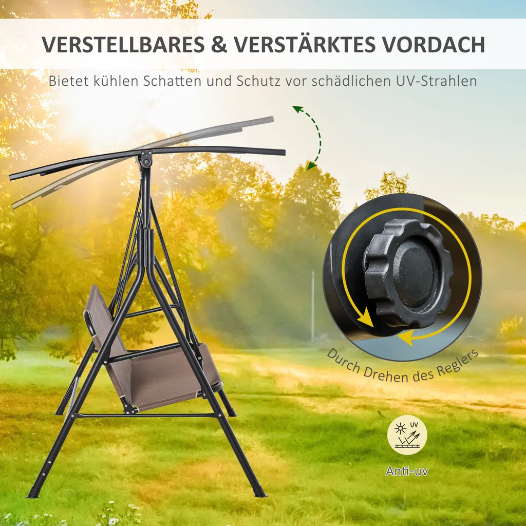 Outsunny 2-Sitzer Hollywoodschaukel Schaukelstuhl Outdoor Gartenliege UV-beständig Hochwertiges Metallrohr Winkeleinstellbar Braun 5 Outsunny 2-Sitzer Hollywoodschaukel Schaukelstuhl Outdoor Gartenliege UV-beständig Hochwertiges Metallrohr Winkeleinstellbar Braun – Bild 5