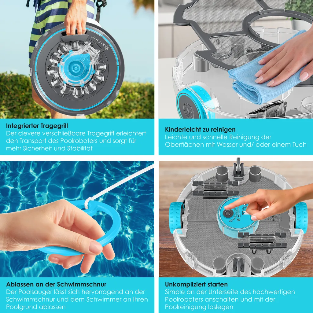 KESSER® Poolroboter Poolreiniger Akku Aqua-9000 Inkl. Transporttasche Pool Roboter Für Bis 80m² Pools, Li-Ion Akku Max. 75 Min, Kabellos Poolsauger Bodenreinigung Vollautomatisch Bodensauger, Farbe:Anthrazit 8 KESSER® Poolroboter Poolreiniger Akku Aqua-9000 Inkl. Transporttasche Pool Roboter Für Bis 80m² Pools, Li-Ion Akku Max. 75 Min, Kabellos Poolsauger Bodenreinigung Vollautomatisch Bodensauger, Farbe:Anthrazit – Bild 8