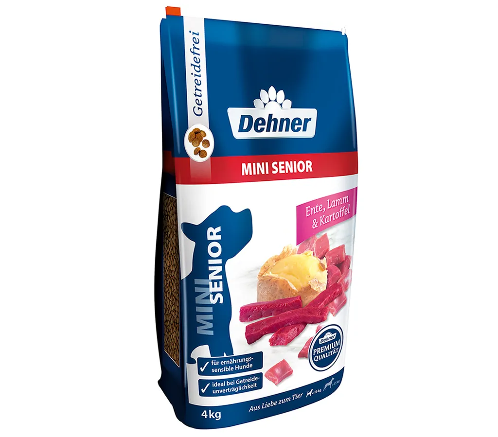 Dehner Premium Hundetrockenfutter Mini Senior, Ente Und Lamm Mit Kartoffel, 4 Kg 1 Dehner Premium Hundetrockenfutter Mini Senior, Ente Und Lamm Mit Kartoffel, 4 Kg