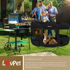 LOVPET® Welpenlaufstall Tierlaufstall Faltbar Für Kleintiere Hunde, Katzen Inkl. Hundenapf Hundelaufstall Freigehege Oxfordgewebe Pop-up System Indoor & Outdoor, Farbe:Schwarz
