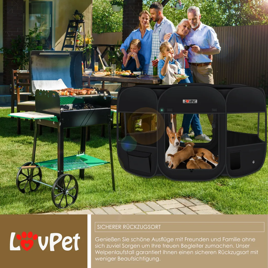 LOVPET® Welpenlaufstall Tierlaufstall Faltbar Für Kleintiere Hunde, Katzen Inkl. Hundenapf Hundelaufstall Freigehege Oxfordgewebe Pop-up System Indoor & Outdoor, Farbe:Schwarz 1 LOVPET® Welpenlaufstall Tierlaufstall Faltbar Für Kleintiere Hunde, Katzen Inkl. Hundenapf Hundelaufstall Freigehege Oxfordgewebe Pop-up System Indoor & Outdoor, Farbe:Schwarz