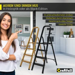 Craftfull Stehleiter CF-133A - Aluminium Haushaltsleiter - Gummierte Standfüße - Klappleiter - Mehrzweckleiter - 6 Stufen (Black Edition) -Garten- & Gewächshäuser Geschäft 42bb717a92d1c32f18ad81e47a7e9d99