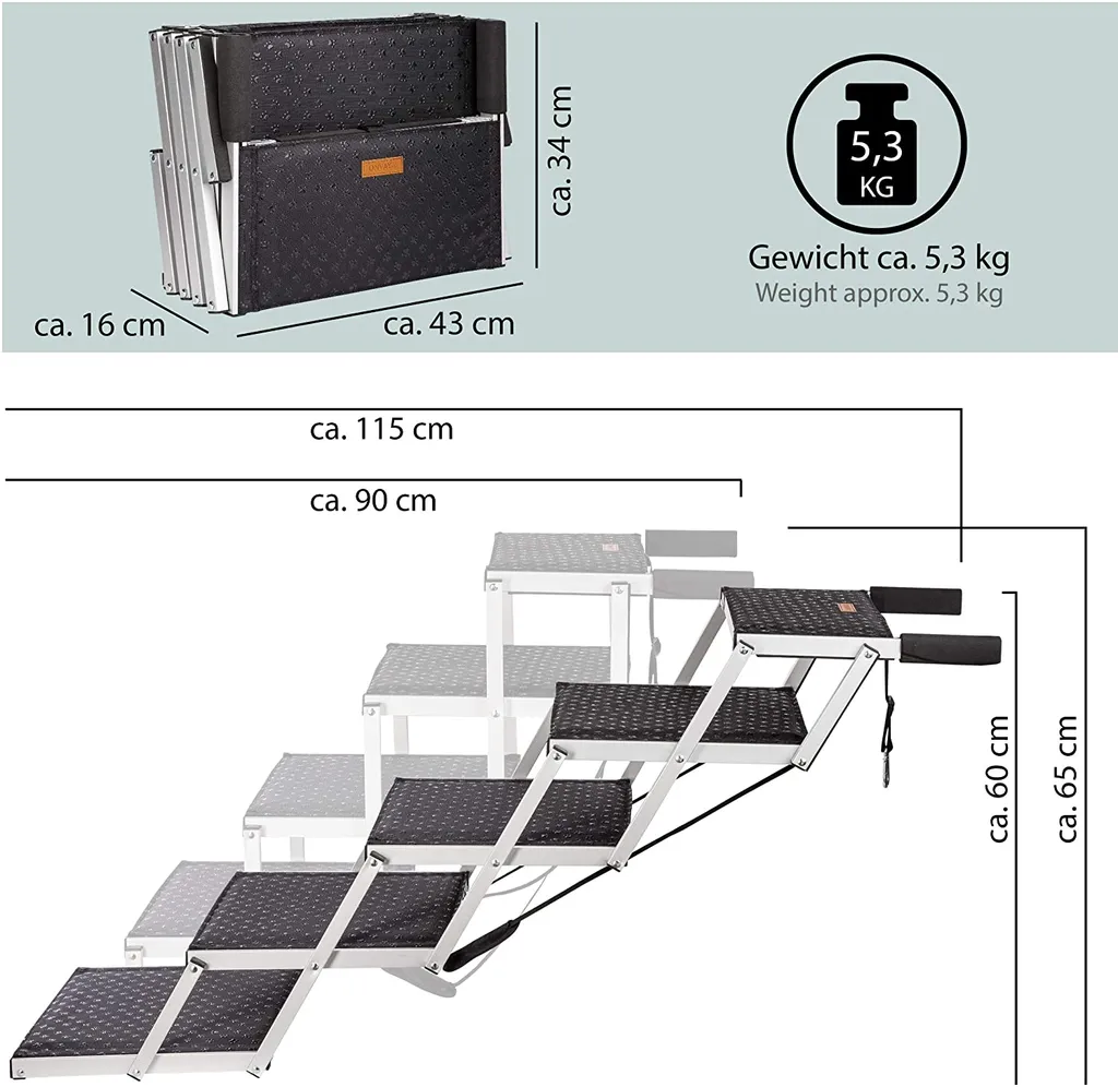 ONVAYA® Hundetreppe Faltbar | 5 Stufen | Hunderampe Einstieghilfe Für Autos Oder Hohe Betten | Klappbare Haustiertreppe | Stabile Hundeleiter | Praktisch & Leicht | Für Bis Zu 60 Kg 2 ONVAYA® Hundetreppe Faltbar | 5 Stufen | Hunderampe Einstieghilfe Für Autos Oder Hohe Betten | Klappbare Haustiertreppe | Stabile Hundeleiter | Praktisch & Leicht | Für Bis Zu 60 Kg – Bild 2