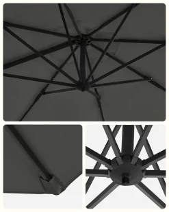 SONGMICS Sonnenschirm Ø 300 Cm, UV-Schutz Bis UPF 50+, Um 360° Drehbar, Ampelschirm, Mit Kurbel Zum Öffnen Und Schließen, Mit Ständer, Grau GPU35GY -Garten- & Gewächshäuser Geschäft 430bf65d1b9f2a8dbda5740ab44f4542