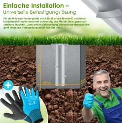 KESSER® Metall Universal Bodenplatte Sonnenschirmständer Für Sonnenschirm - Ampelschirm - Kurbelschirm | Bodenanker, Inkl. Handschuhe | 16 X 16 Cm, , Farbe:Silber -Garten- & Gewächshäuser Geschäft 434b22074c0219708f5c2fca2286b25d