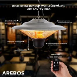 AREBOS Deckenheizstrahler 1.500 W, Inkl. Fernbedienung, Infrarotheizstrahler, Wärmepilz, Silber -Garten- & Gewächshäuser Geschäft 4355e7ffa2aee7d7dbbe5715e202d338