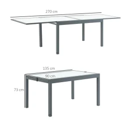 Outsunny Gartentisch Esstisch Balkontisch Mit Gehärteter Glasplatte Outdoor Aluminium Ausziehbarer Tisch Hinterhof Gartenmöbel Rechteck Bistrotisch Grau Weiß -Garten- & Gewächshäuser Geschäft 43724da329aaf146b9d2e01e07af9672