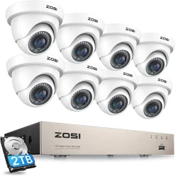 ZOSI Außen 1080P Überwachungskamera Set 8CH H.265+ DVR Mit 8 HD 2MP Dome Video Kamera System, 2TB Festplatte, 24M IR Nachtsicht