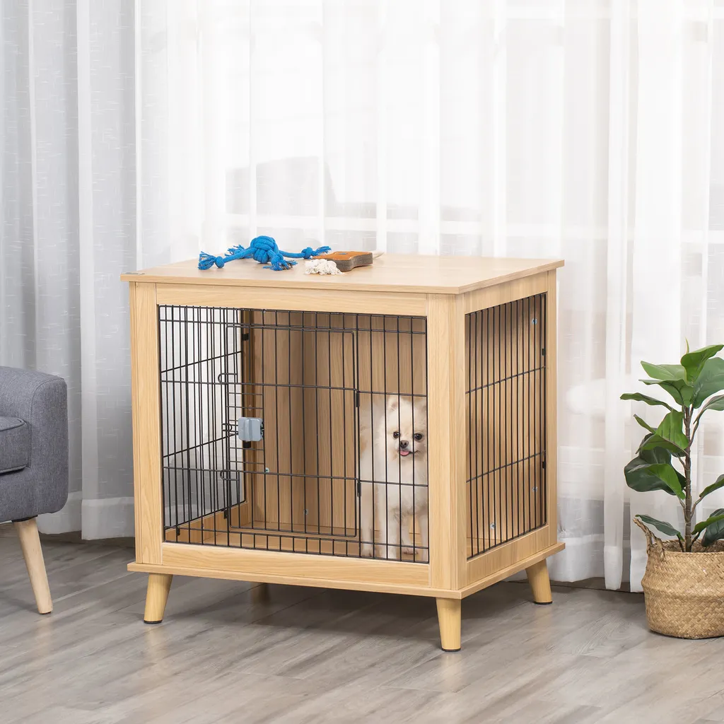 PawHut Hundekäfig Aus Holz Transportbox Mit Tischoberfläche Erhöhtes Design Hundebox Transportkäfig Innen Zuhause Tierkäfig Haustier Natur 81 X 58,5 X 76 Cm 2 PawHut Hundekäfig Aus Holz Transportbox Mit Tischoberfläche Erhöhtes Design Hundebox Transportkäfig Innen Zuhause Tierkäfig Haustier Natur 81 X 58,5 X 76 Cm – Bild 2