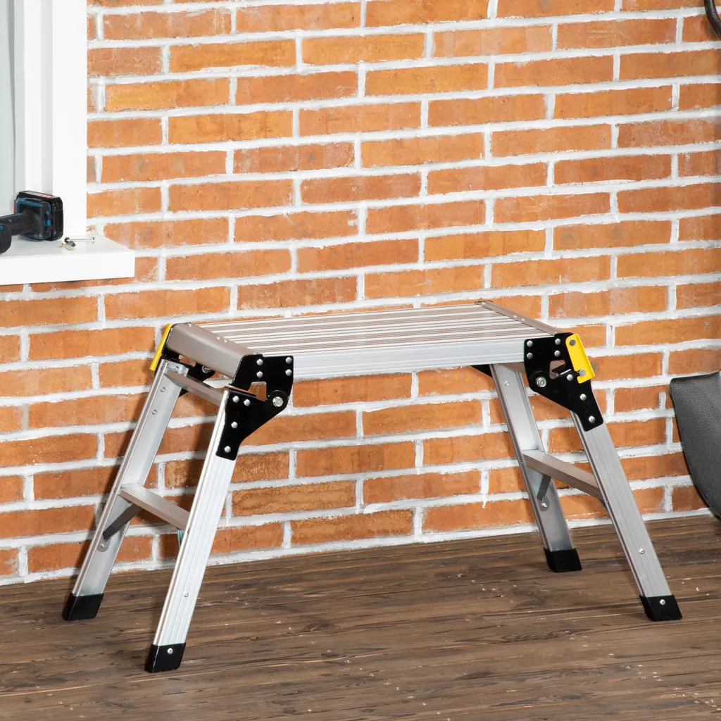 DURHAND Werkbank Klappstufen Klappbare Arbeitsplattform Rutschfester Werktisch Mit Sicherheitsriegel Bis 150 KG Aluminiumlegierung Stahl Silber 94 X 38,5 X 48cm 2 DURHAND Werkbank Klappstufen Klappbare Arbeitsplattform Rutschfester Werktisch Mit Sicherheitsriegel Bis 150 KG Aluminiumlegierung Stahl Silber 94 X 38,5 X 48cm – Bild 2