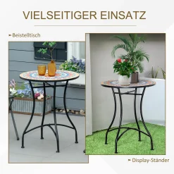 Outsunny Gartentisch Mosaiktisch Rund Bistrotisch Beistelltisch Mit Mosaikplatte Keramik Metall Rot+Blau+Weiß Ø60 Cm -Garten- & Gewächshäuser Geschäft 440bf271a2699a611aaf3f3e8d309dee