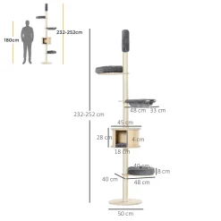 PawHut Kratzbaum Katzenbaum Deckenhoch Kletterbaum Mit Holz Katzenhöhle Sisal Plüsch Höhenverstellbar Grau 50 X 50 X 232-252 Cm -Garten- & Gewächshäuser Geschäft 4450ec2e11677b55caf9f39c741de4a1