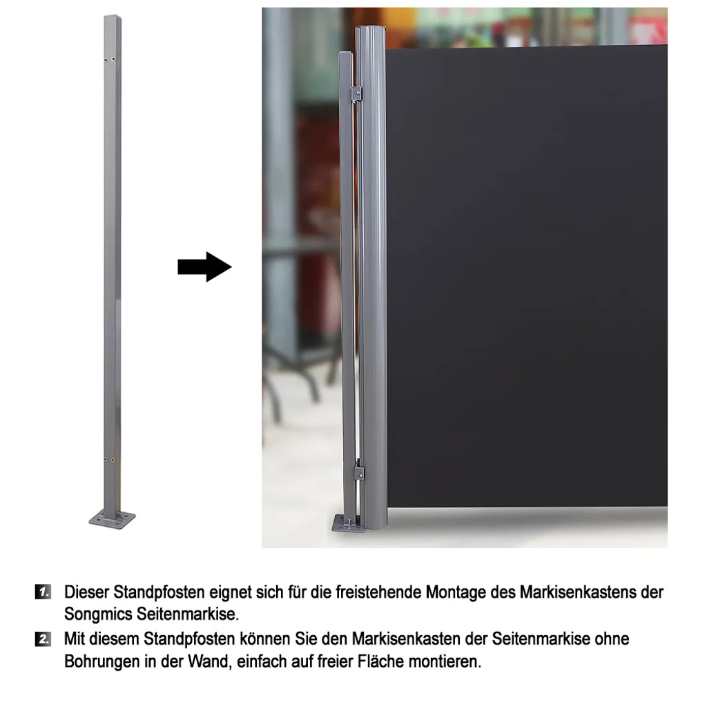 SONGMICS Standpfosten Für Markisenkasten, Haltestange, Keine Wandmontage Der Markise Erforderlich, Nur Für SONGMICS Einzel-Seitenmarkise Mit Alu-Standpfosten Geeignet, Grau GSA002 3 SONGMICS Standpfosten Für Markisenkasten, Haltestange, Keine Wandmontage Der Markise Erforderlich, Nur Für SONGMICS Einzel-Seitenmarkise Mit Alu-Standpfosten Geeignet, Grau GSA002 – Bild 3