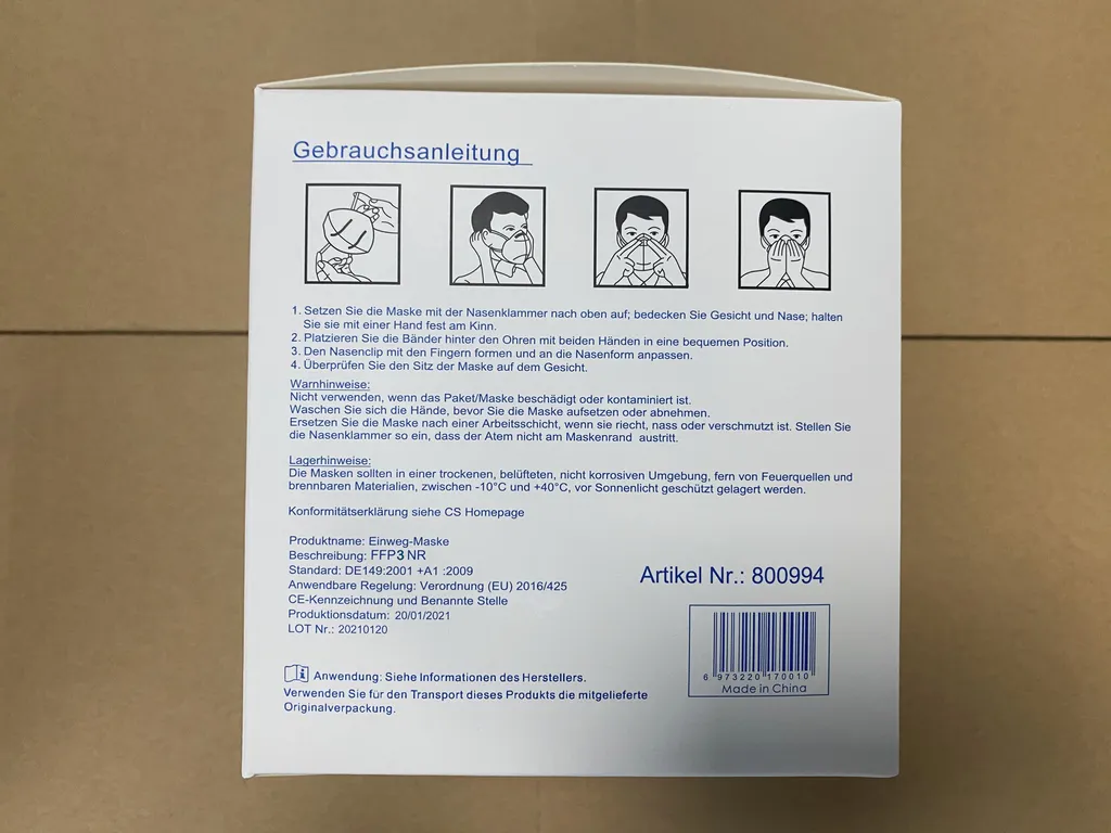 Zhejiang Dali Mask Co.,Ltd 50 FFP3-Masken, FFP3 Atemschutzmaske Maske Schutzmaske CE-, Einzeln Versiegelt 6 Zhejiang Dali Mask Co.,Ltd 50 FFP3-Masken, FFP3 Atemschutzmaske Maske Schutzmaske CE-, Einzeln Versiegelt – Bild 6