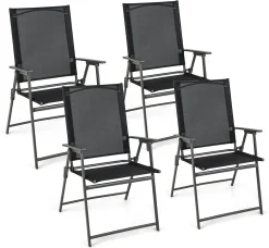 COSTWAY 4er Set Gartenstühle, Klappstühle Mit Wetterfestem Stoff, Balkonstühle Mit Armlehnen, Terrassenstühle Für Garten, Hinterhof, Balkon